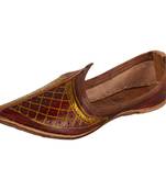 Maroon gold stitch leather jodhpuri men's mojaris