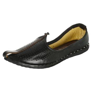 Holed black leather men's jodhpuri mojaris 1