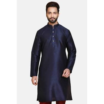 Blue plain cotton silk men-kurtas 1