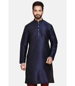 Blue plain cotton silk men-kurtas