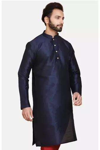 Blue plain cotton silk men-kurtas