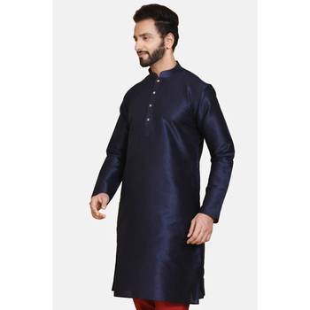 Blue plain cotton silk men-kurtas 3