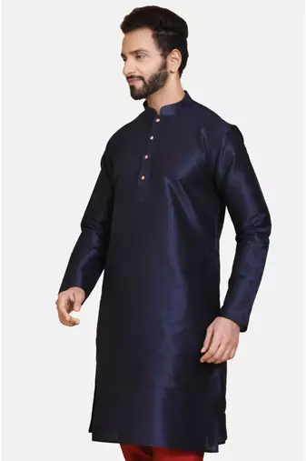 Blue plain cotton silk men-kurtas