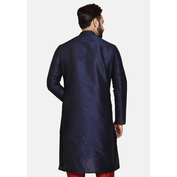 Blue plain cotton silk men-kurtas 4