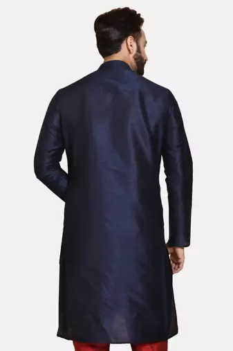 Blue plain cotton silk men-kurtas
