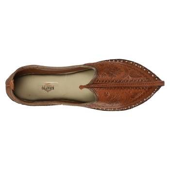 Brown imprinted leather men's jodhpuri mojaris 2