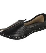 Black imprinted leather men's jodhpuri mojaris