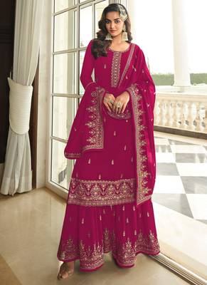 Pink georgette embroidery designer Palazzo suit 1