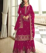 Pink georgette embroidery designer Palazzo suit