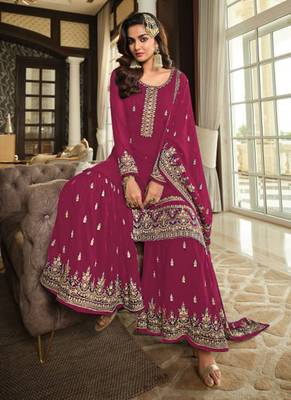 Pink georgette embroidery designer Palazzo suit 2