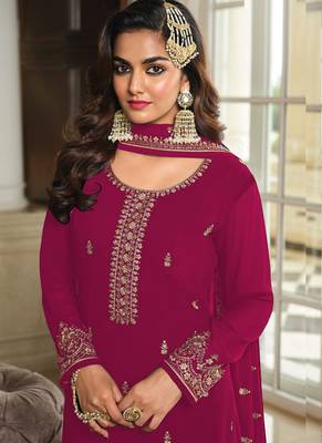 Pink georgette embroidery designer Palazzo suit 3