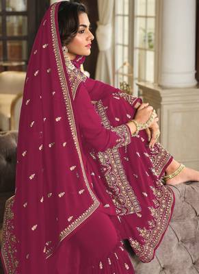 Pink georgette embroidery designer Palazzo suit 4