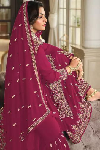 Pink georgette embroidery designer Palazzo suit