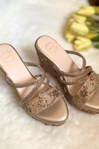 Antique embroidered wedges