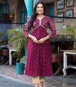 Beautiful girlish wine colour rayon kurti with designer foil print for partywear