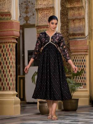 Beautiful girlish black colour rayon kurti with designer foil print for partywear 1