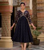 Beautiful girlish blue colour rayon kurti with designer foil print for partywear