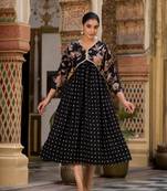 Beautiful girlish black colour rayon kurti with designer foil print for partywear