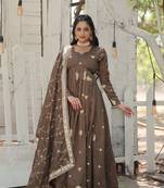 Beige colour glamorous heavy looks sequins work vichitra shimmer fabric wedding wear evening gown with dupatta