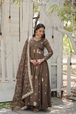 Beige colour glamorous heavy looks sequins work vichitra shimmer fabric wedding wear evening gown with dupatta 4