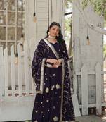 Purple colour glamorous heavy looks sequins work vichitra shimmer fabric wedding wear evening gown with dupatta