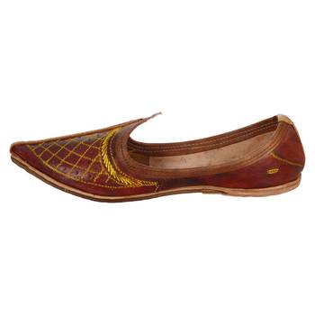 Maroon gold stitch leather jodhpuri men's mojaris 3