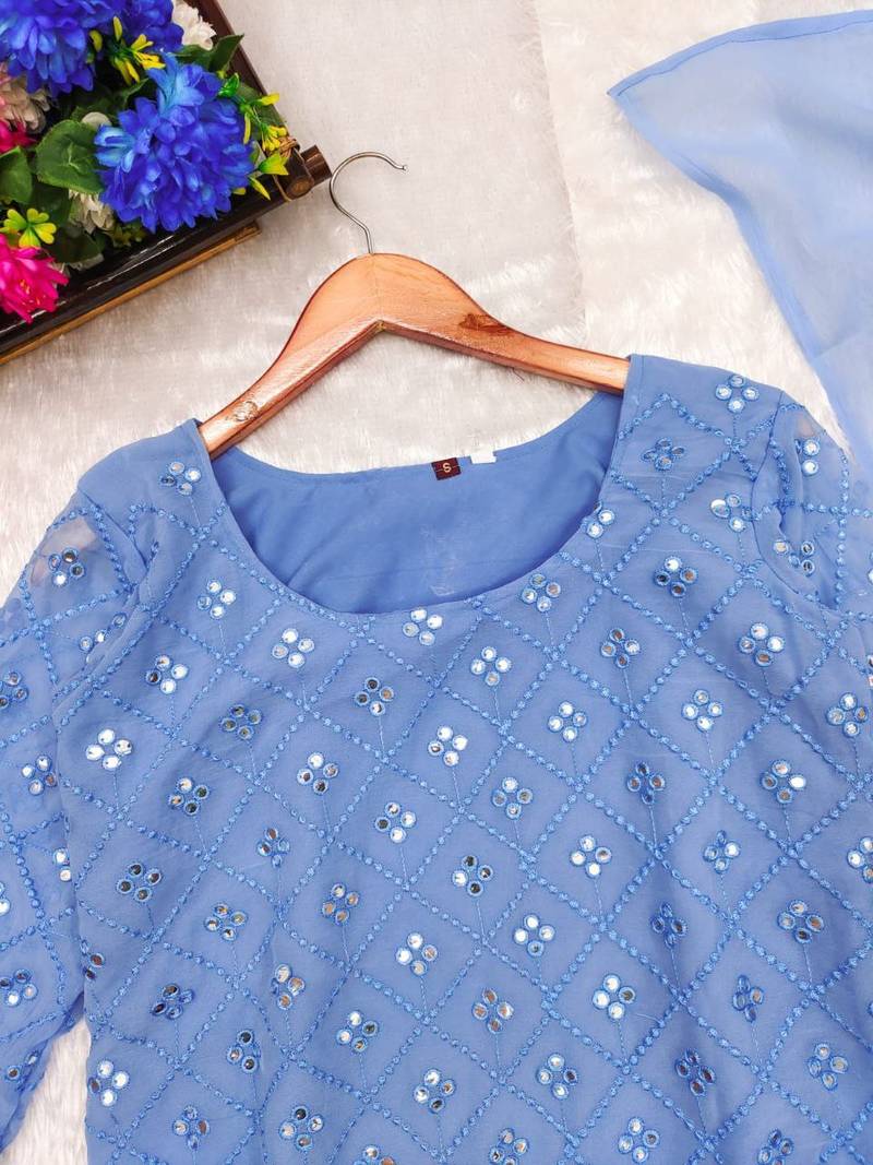 women's straight mirror work kurta sets