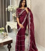 Graceful Wine Colour Jimmy Choo Fabric Saree With Zari Sequins Work Wedding Wear Ceremonial Saree