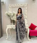 Black Abrstract Print Saree With Resham Work On Jimmy Choo c For Glam Bolly Party Looks