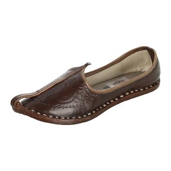 Chocolate imprinted leather men's jodhpuri mojaris 1