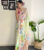 Beautiful Pista Colour Georgette Saree With Sequins Work Butterfly Prints