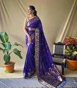 Voilet Soft Silk Weaving Jacquard Jari Designer Ethnic Partywear Saree