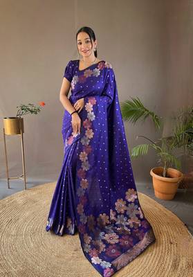 Weaving Jacquard zari Voilet Soft silk blend c Ethnic Ceremonial Wear Saree 1