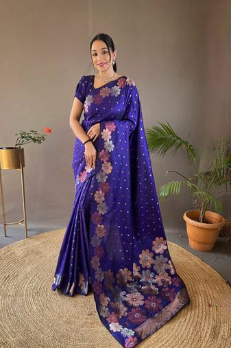 Weaving Jacquard Jari Designer Voilet Soft Silk c Ethnic Ceremonial Wear Saree