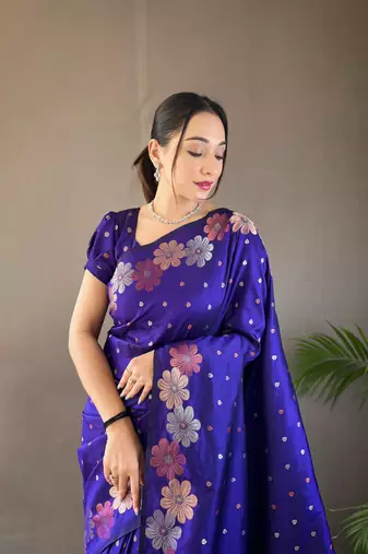 Weaving Jacquard zari Voilet Soft silk blend c Ethnic Ceremonial Wear Saree