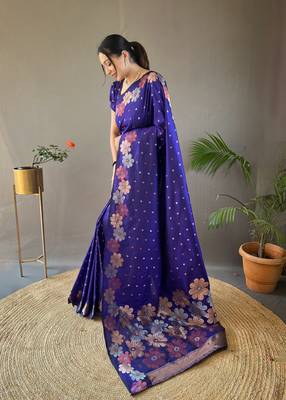 Weaving Jacquard zari Voilet Soft silk blend c Ethnic Ceremonial Wear Saree 3