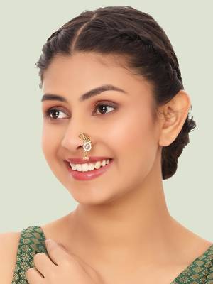Stylish marathi style white colour pearl and stone nath 1