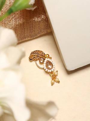 Stylish marathi style white colour pearl and stone nath 2