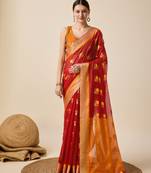 Red Zari Woven Cotton Silk Saree For Looks