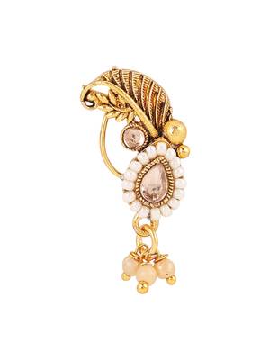 Stylish marathi style white colour pearl and stone nath 4