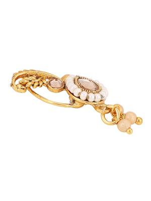 Stylish marathi style white colour pearl and stone nath 5