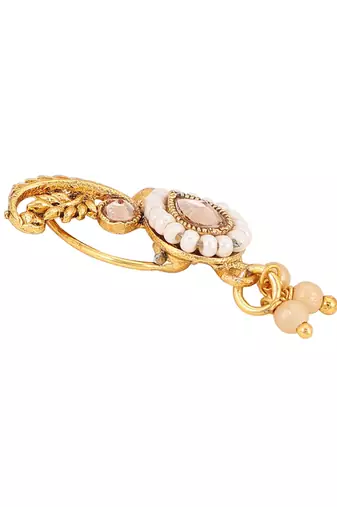 Stylish marathi style white colour pearl and stone nath
