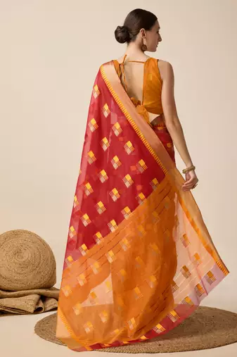 Red Zari Woven Cotton silk blend Saree Looks