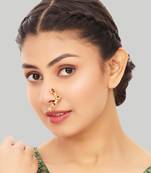 Red & green colour pearl and stone nath stylish marathi style