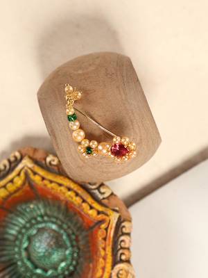 Red & green colour pearl and stone nath stylish marathi style 2