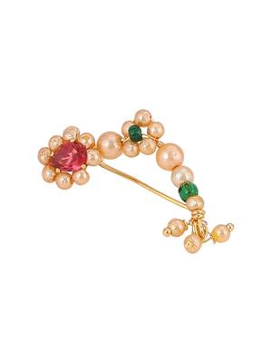 Red & green colour pearl and stone nath stylish marathi style 4
