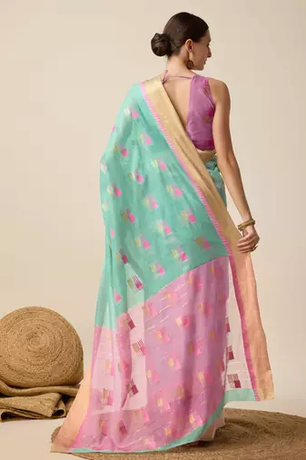 Sky Blue Zari Woven Cotton silk blend Saree Looks