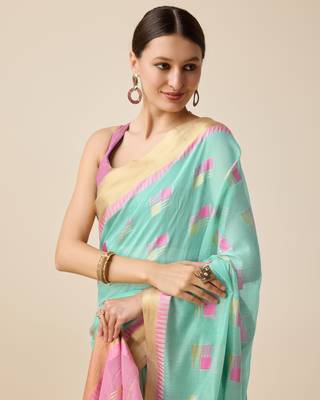 Sky Blue Zari Woven Cotton silk blend Saree Looks 3