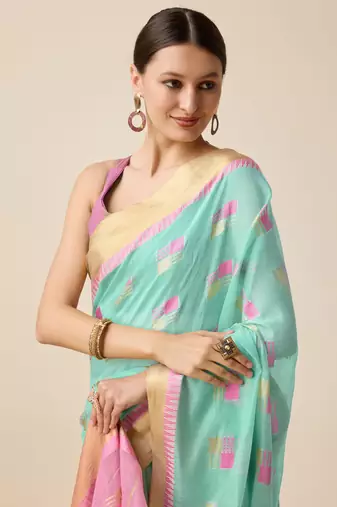 Sky Blue Zari Woven Cotton silk blend Saree Looks