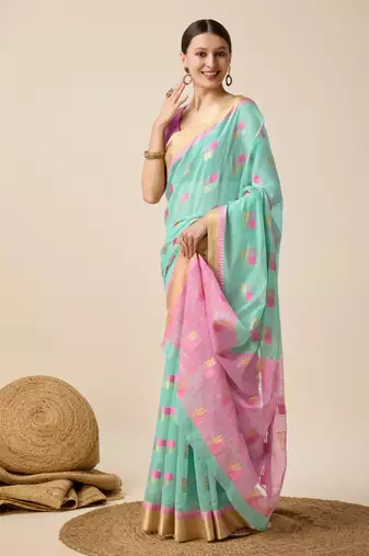 Sky Blue Zari Woven Cotton silk blend Saree Looks